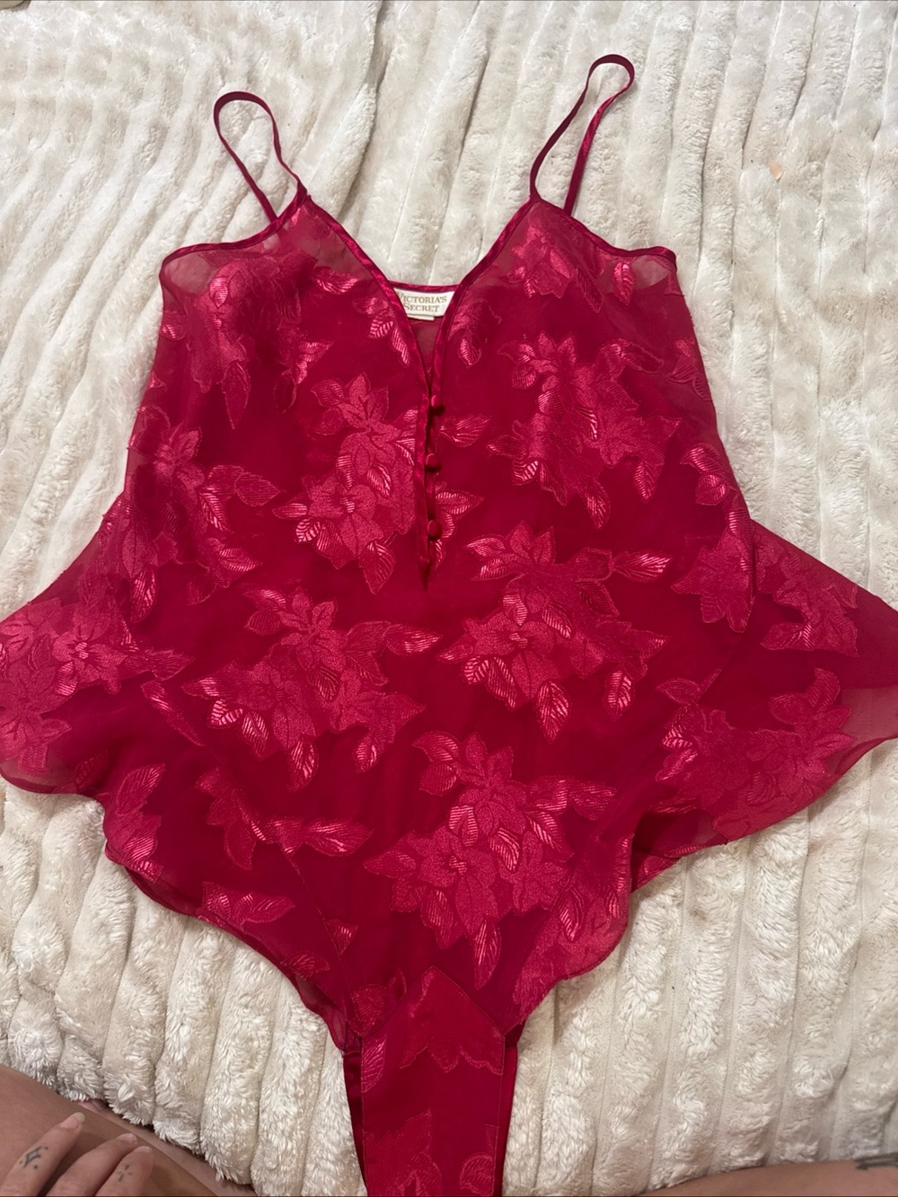 90s Victoria Secret Gold Label Vintage Red Floral Bodysuit Coquette Womens large